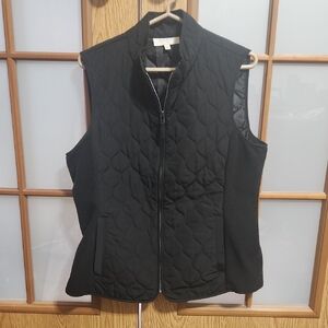 Talbots Black Zip Up Quilted Vest With Fleece Sides Size Medium